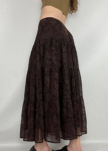 Brown Print High Waist Tulle Skirts Summer