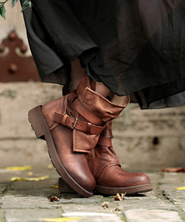 Brown Splicing Cross Strap Boots
