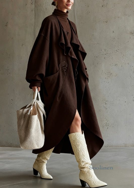 Button Pockets Cotton Long Coats Spring