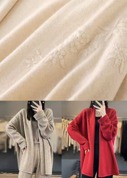 Camel Embroidered Patchwork Cozy Cashmere Cardigan Fall