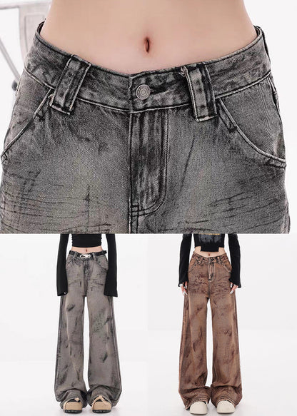 Camel Tie Dye Pockets High Waist Denim Pants Fall
