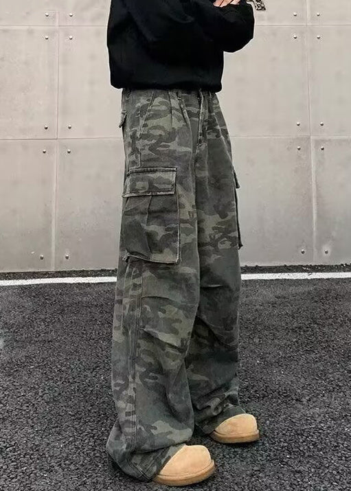 Camouflage Pockets High Waist Cotton Pants Spring