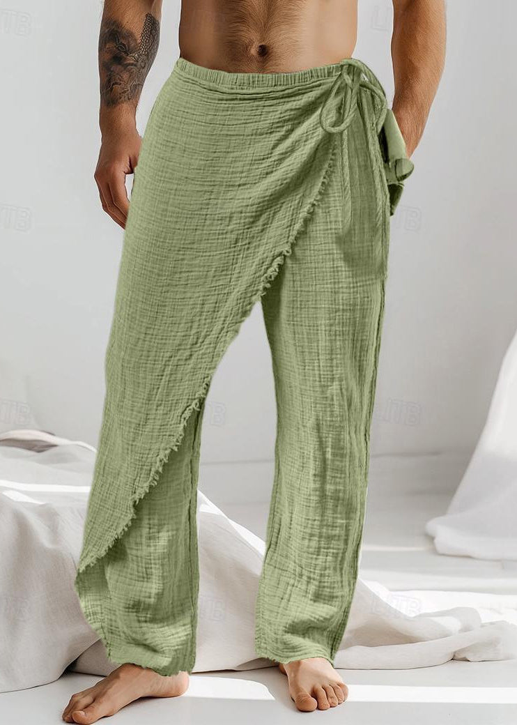 Caramel Asymmetrical Lace Up Cotton Pants Summer