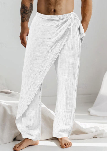 Caramel Asymmetrical Lace Up Cotton Pants Summer