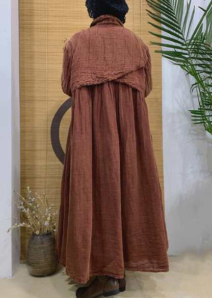 Caramel Notched Button Linen Trench Coat Spring