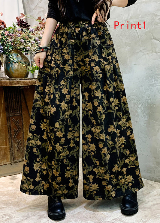 Print Denim Wide Leg Pants for Autumn