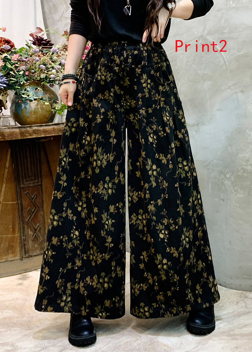 Print Denim Wide Leg Pants for Autumn