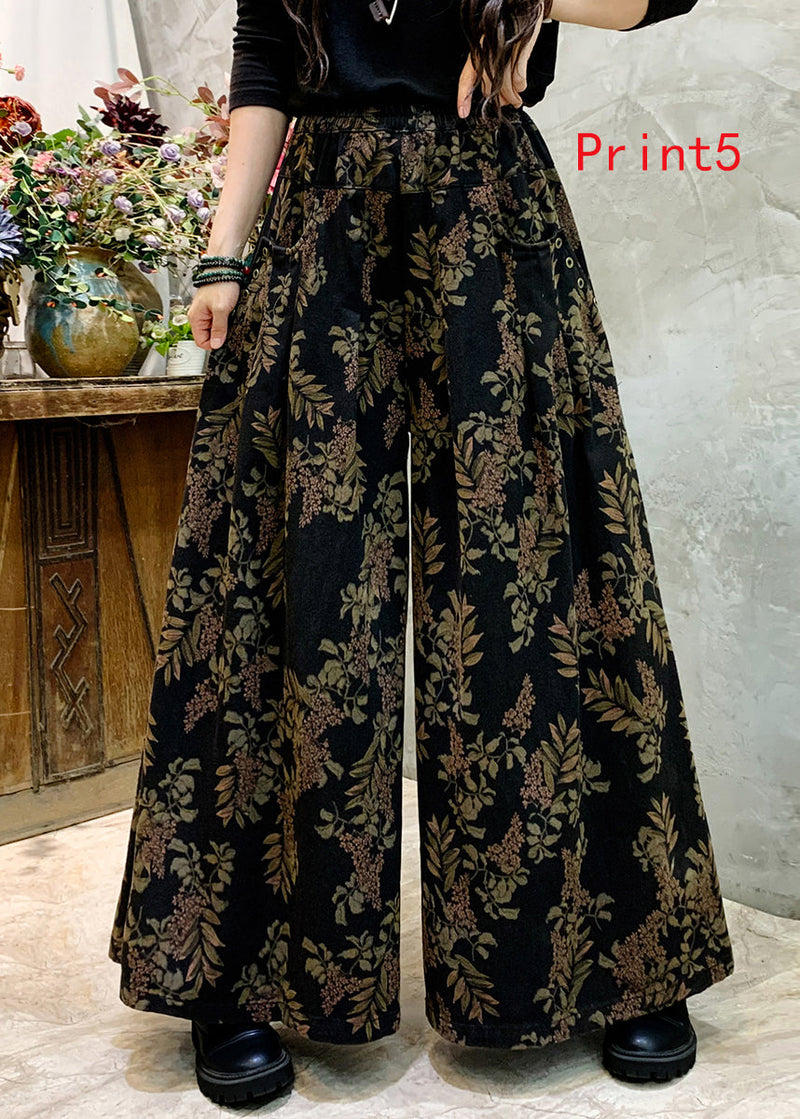 Print Denim Wide Leg Pants for Autumn