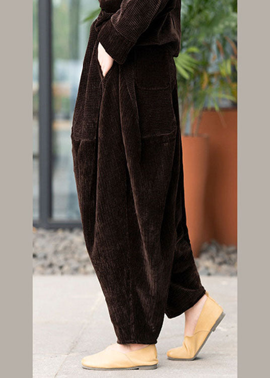 Chocolate Corduroy Pockets Thick Harem Winter Pants Trousers