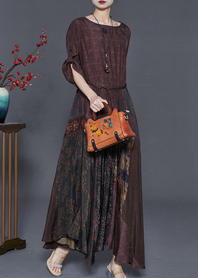 Chocolate Exra Large Hem Patchwork Cotton Long Dress Summer