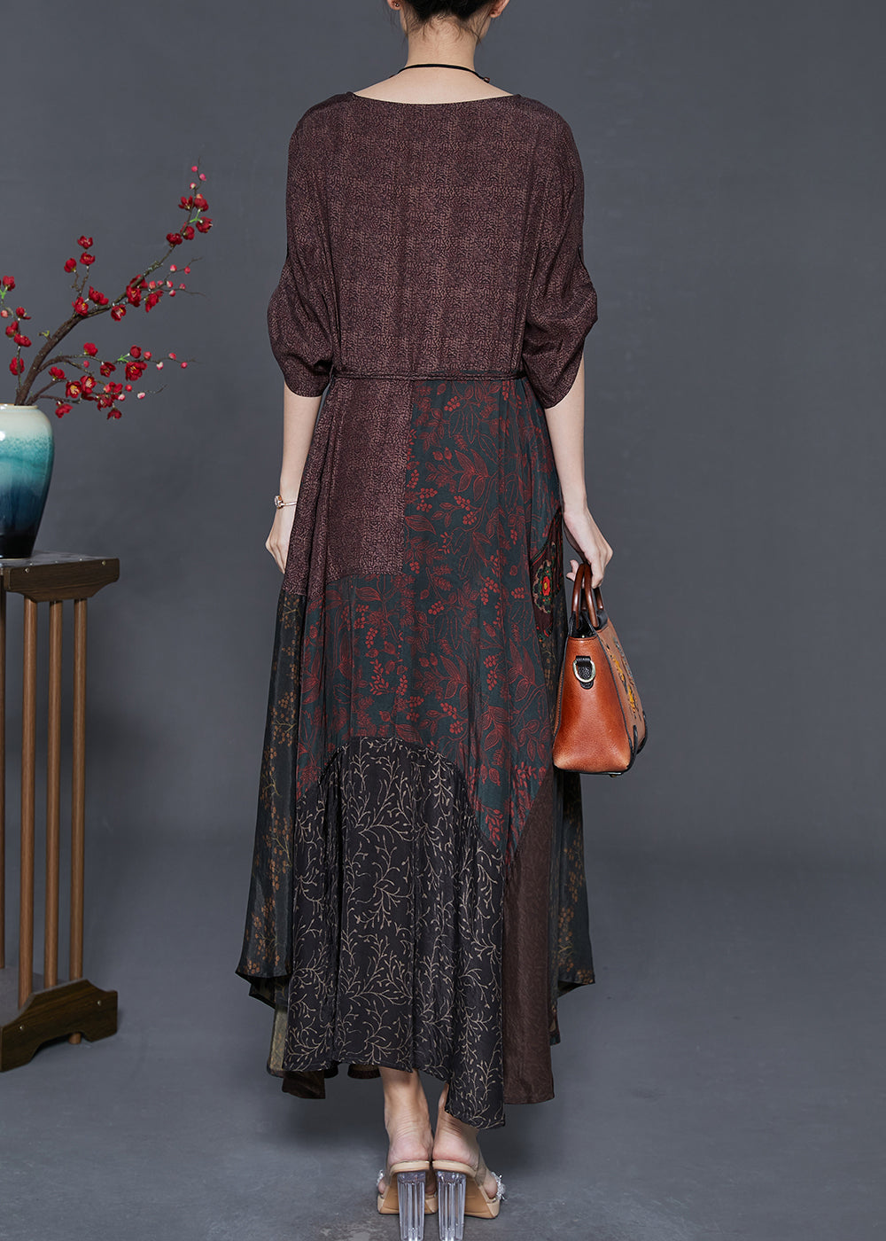 Chocolate Exra Large Hem Patchwork Cotton Long Dress Summer