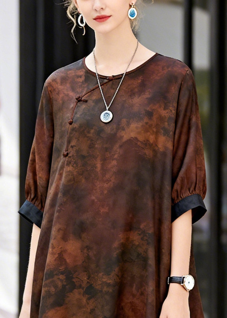 Chocolate Print Patchwork Hollow Out Cotton Dress Summer