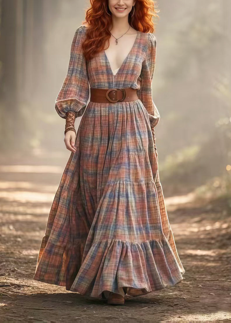 Cinched Plaid Cotton Vacation Dress Spring