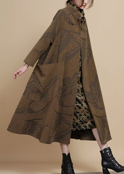 Coffee Button Pockets Chenille Long Coats Winter