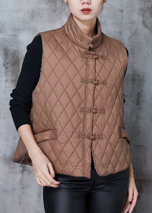 Coffee Chinese Button Duck Down Down Vests Spring