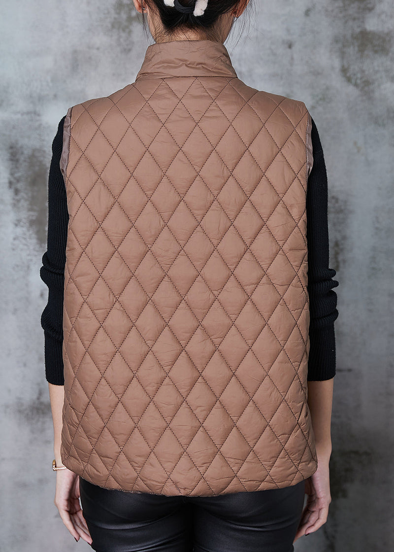 Coffee Chinese Button Duck Down Down Vests Spring