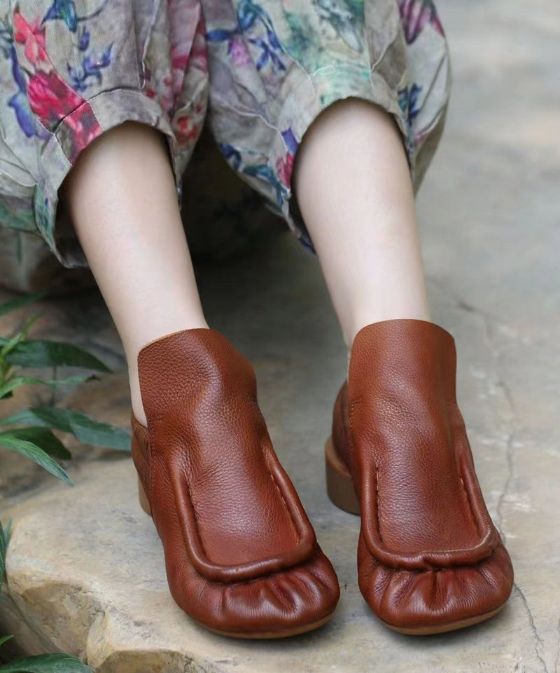 Coffee Chunky Cowhide Leather Splicing