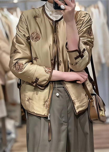 Coffee Embroidered Fine Cotton Filled Winter Coats