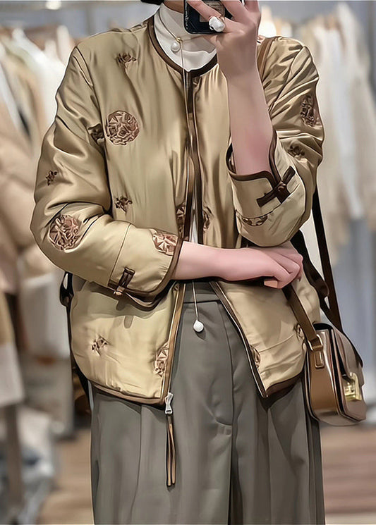 Coffee Embroidered Fine Cotton Filled Winter Coats