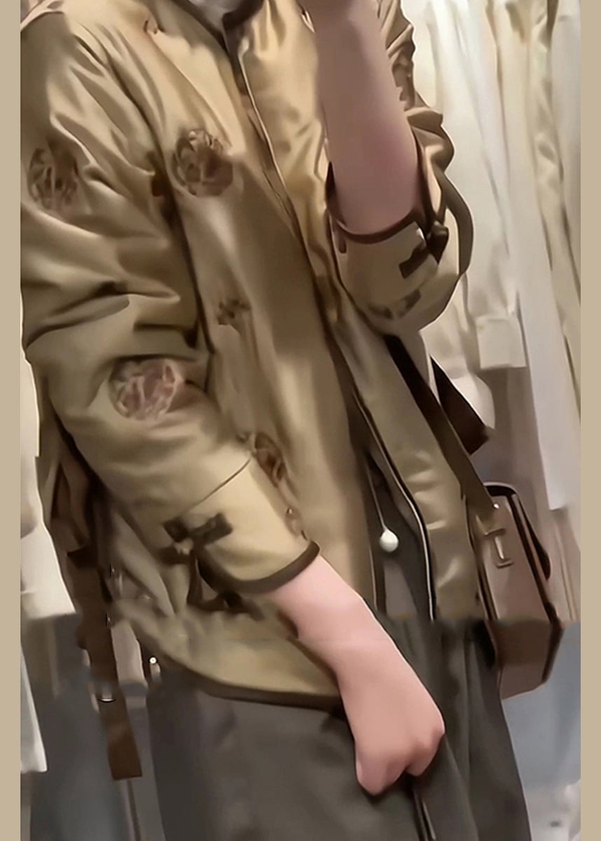Coffee Embroidered Fine Cotton Filled Winter Coats