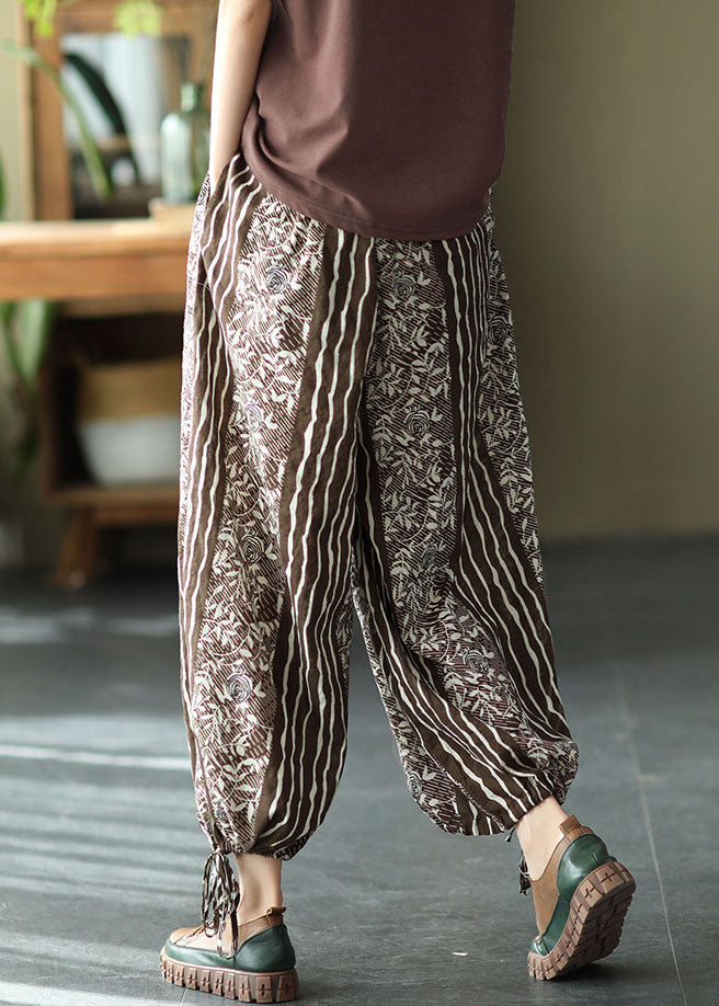 Chocolate High Waist Print Linen Harem Pants Summer