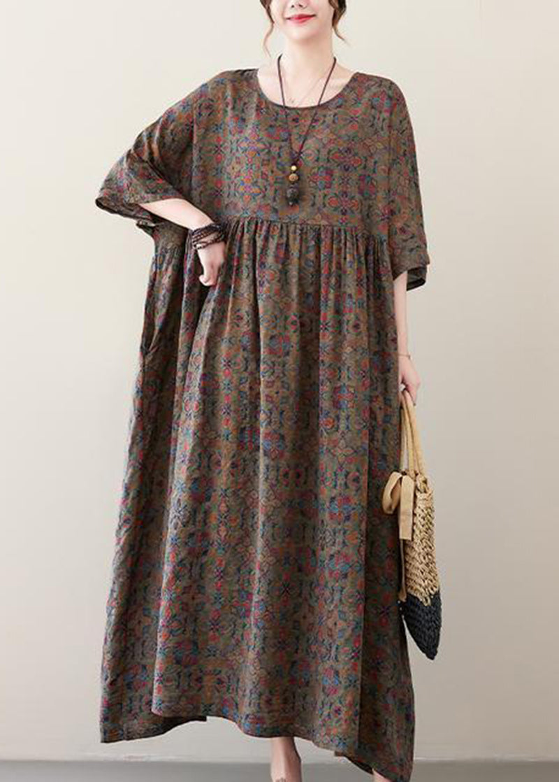 Coffee Oversized Print Exra Large Hem Cotton Dress Summer