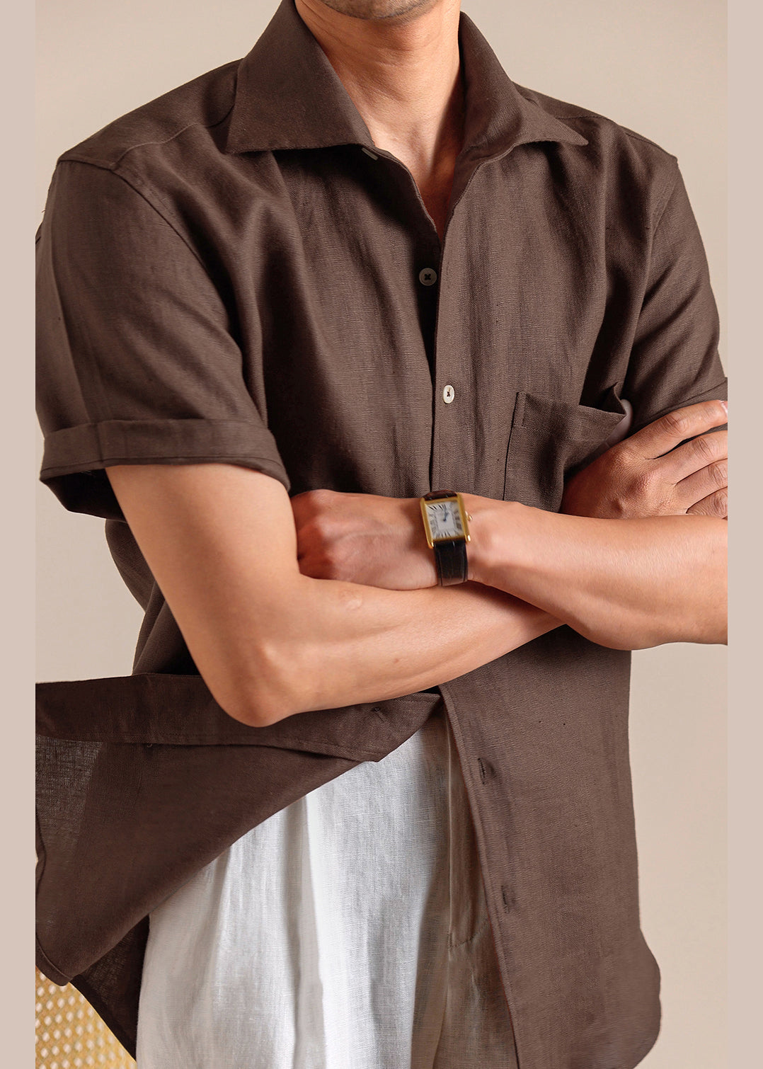Coffee Peter Pan Collar Button Linen Shirts Summer