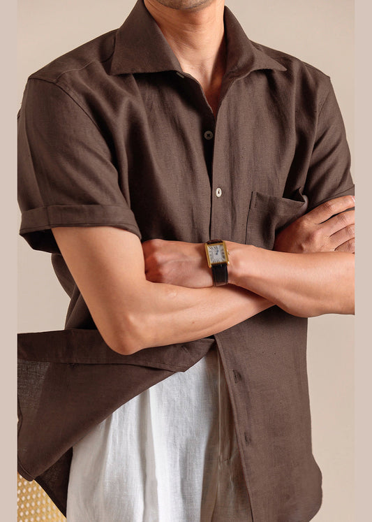 Coffee Peter Pan Collar Button Linen Shirts Summer