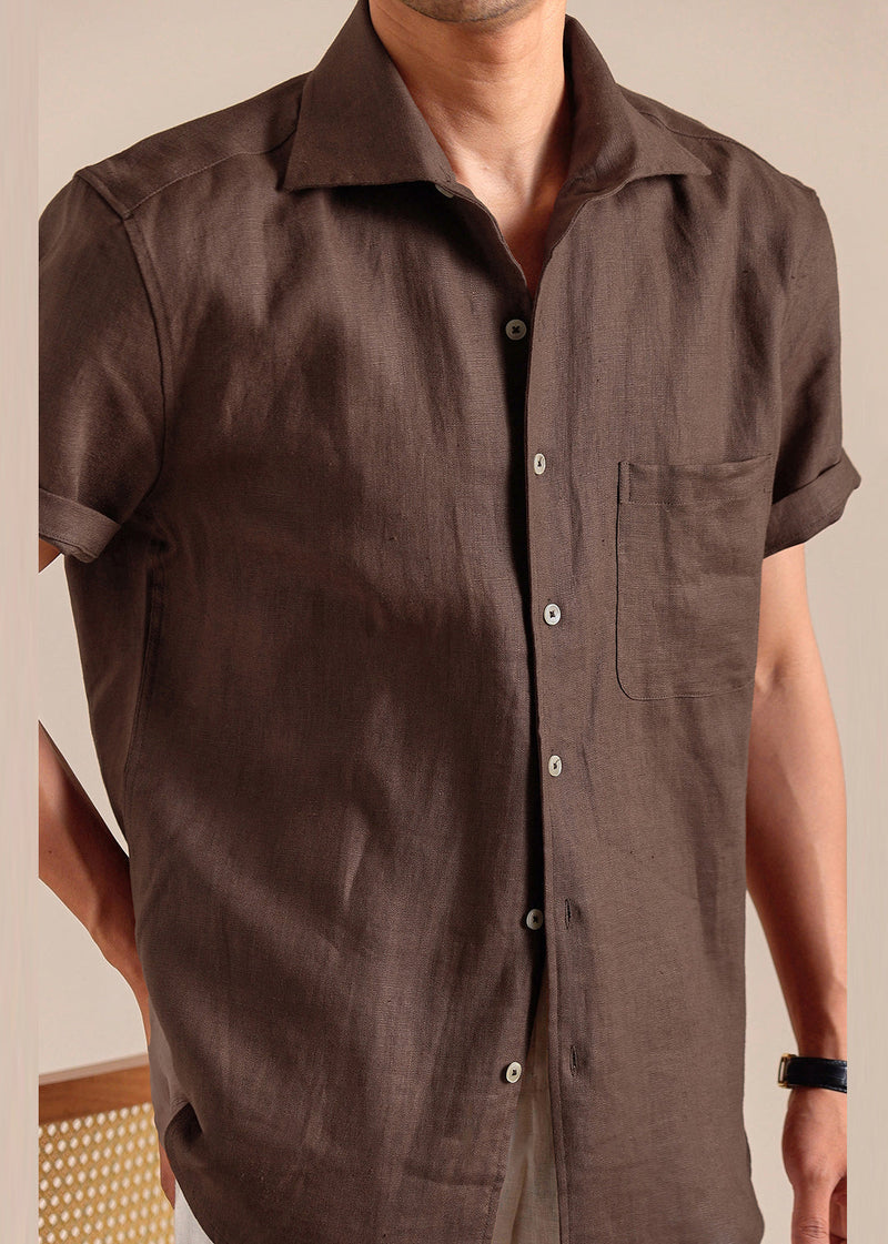 Coffee Peter Pan Collar Button Linen Shirts Summer