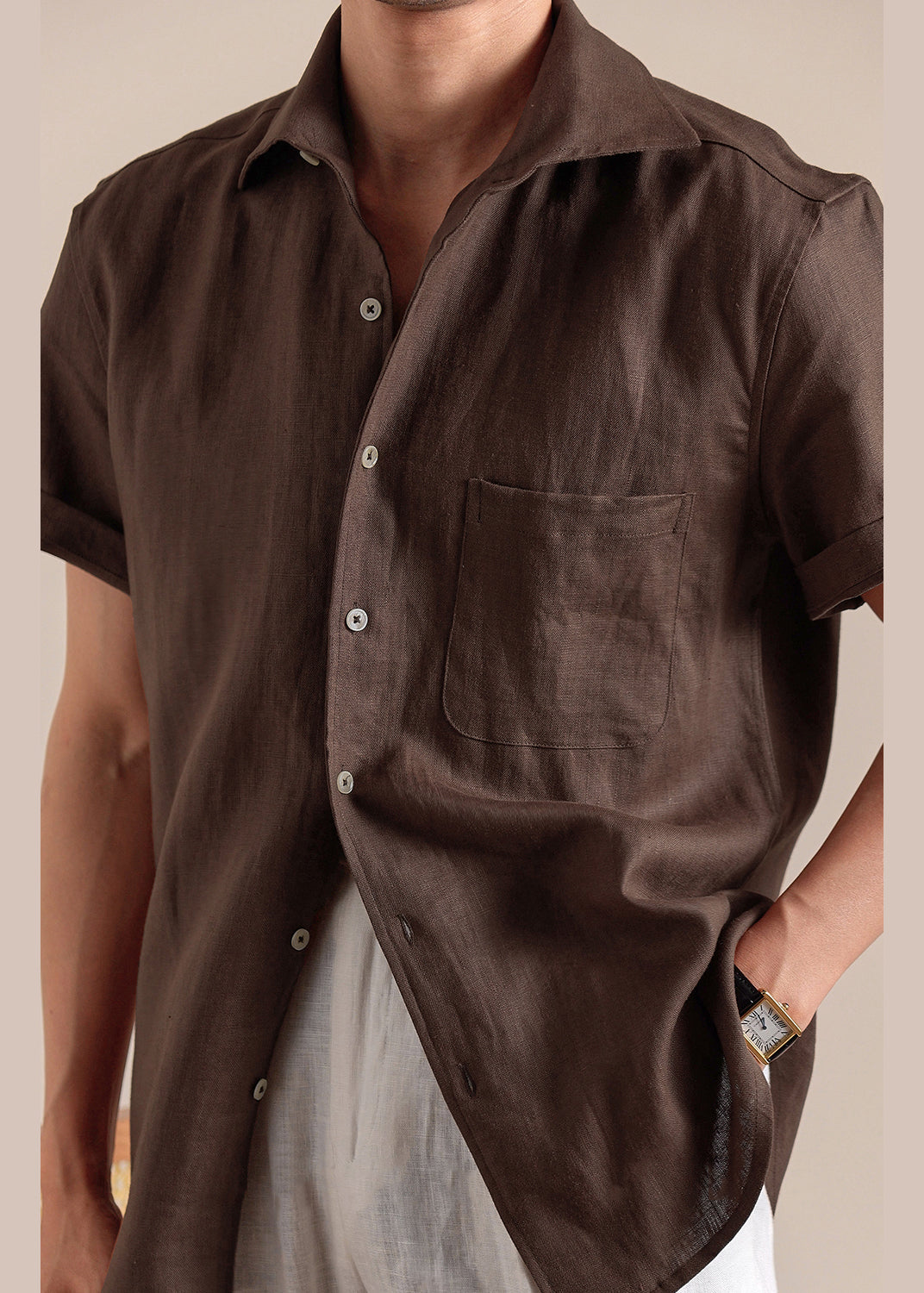 Coffee Peter Pan Collar Button Linen Shirts Summer