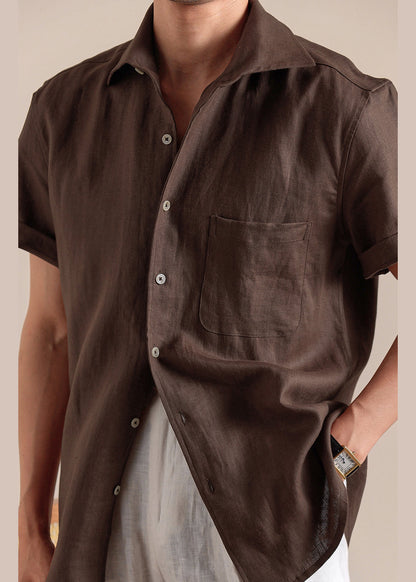 Coffee Peter Pan Collar Button Linen Shirts Summer