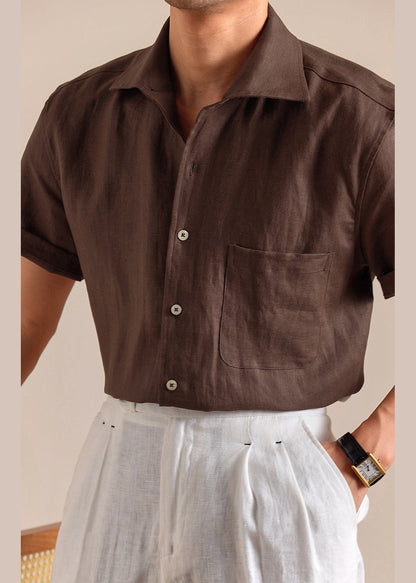 Coffee Peter Pan Collar Button Linen Shirts Summer