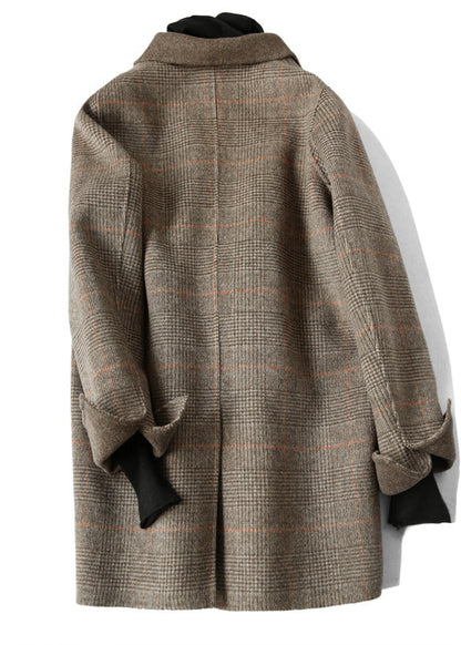 Chocolate Peter Pan Collar Plaid Woolen Coats Spring