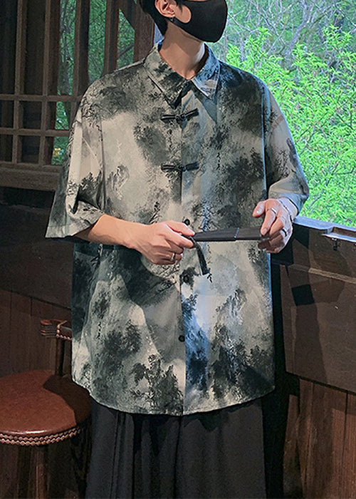 Coffee Peter Pan Collar Tie Dye Ice Silk Shirts Summer