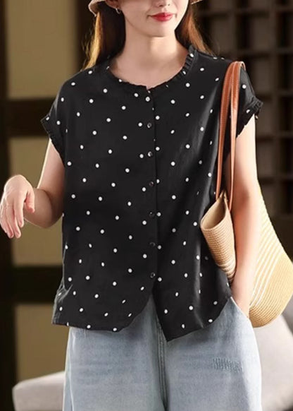Coffee Ruffled Dot Linen Shirt Summer