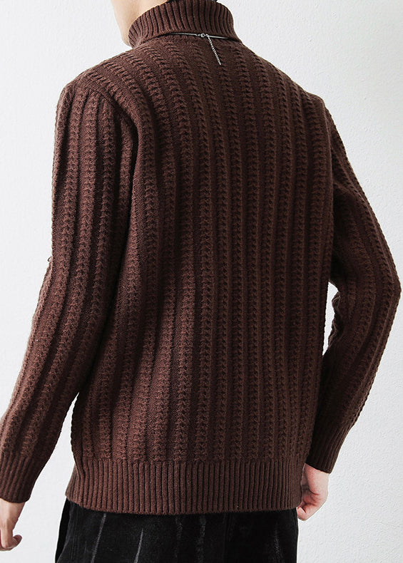 Coffee Turtleneck Thick Cotton Cable Knit Sweater Winter