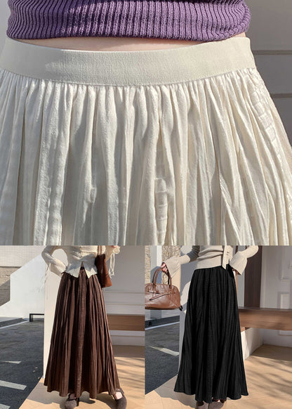 Coffee Wrinkled Elastic Waist Silk Velvet Skirt Winter