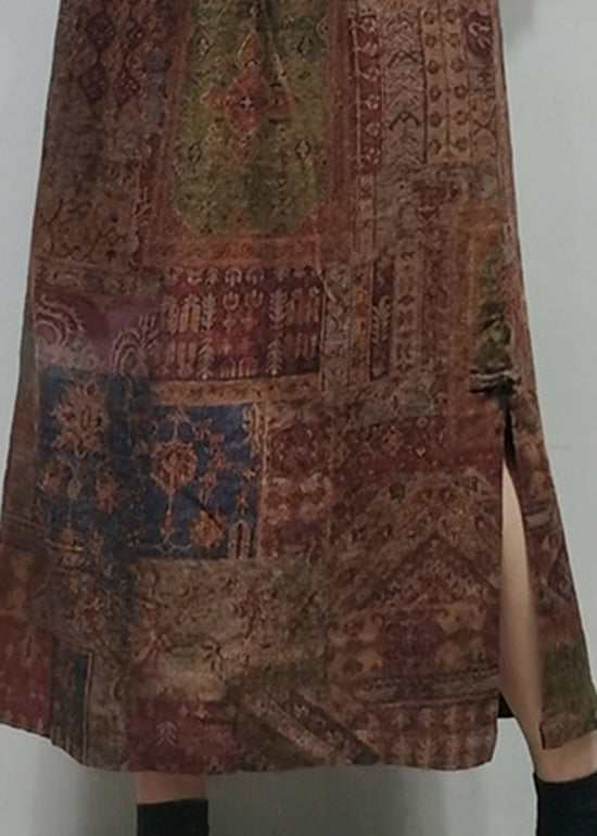 Chocolate Elastic Waist Side Open Linen a Line Skirt Spring