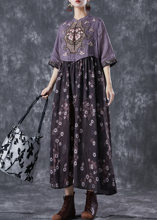 Colorblock Embroideried Patchwork Cotton Long Dress Summer