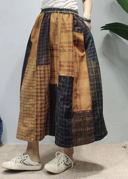 Colorblock Oversized Patchwork Plaid Linen a Line Skirts Summer