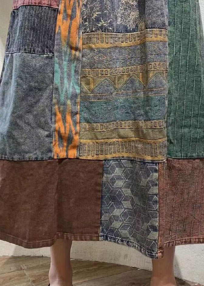Colorblock Wrinkled Elastic Waist Patchwork Cotton Skirts Spring