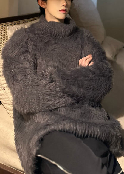 Dark Gray Turtleneck Cozy Ma Hai Mao Sweater Tops Winter