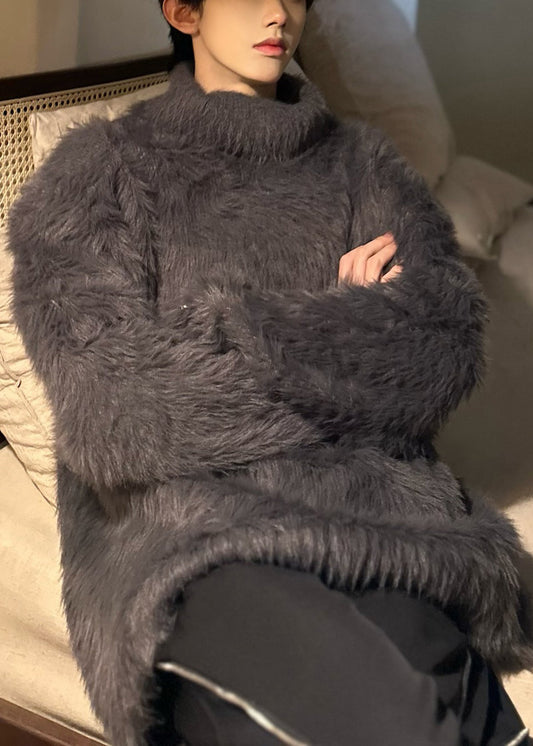 Dark Gray Turtleneck Cozy Ma Hai Mao Sweater Tops Winter