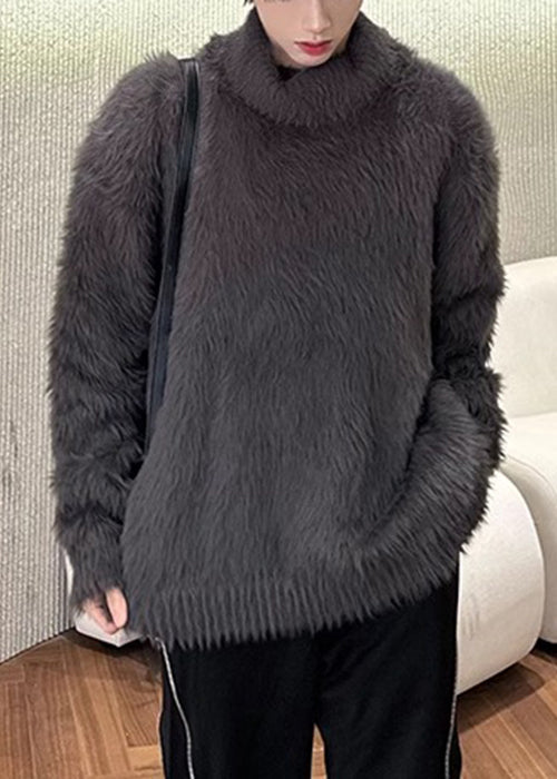 Dark Gray Turtleneck Cozy Ma Hai Mao Sweater Tops Winter