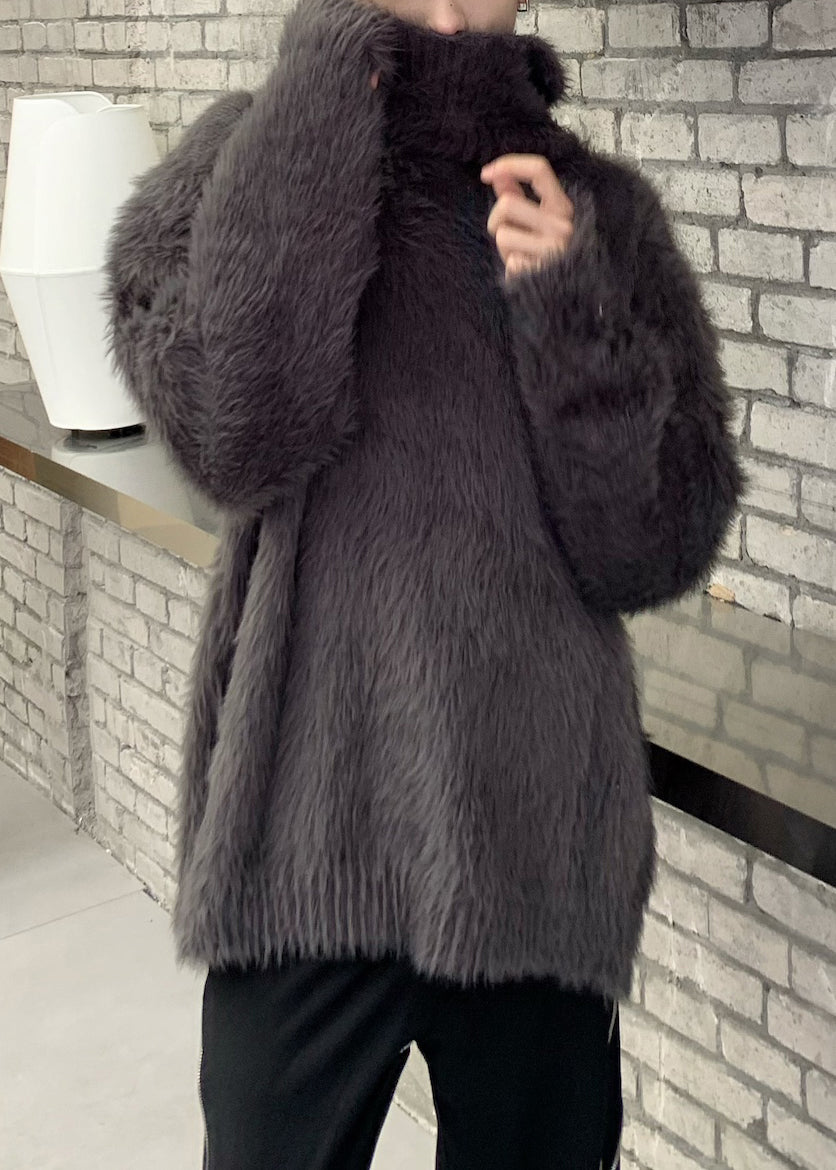 Dark Gray Turtleneck Cozy Ma Hai Mao Sweater Tops Winter
