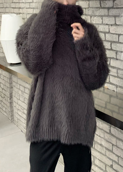 Dark Gray Turtleneck Cozy Ma Hai Mao Sweater Tops Winter