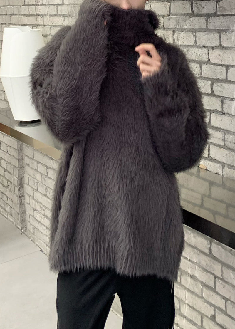 Dark Gray Turtleneck Cozy Ma Hai Mao Sweater Tops Winter