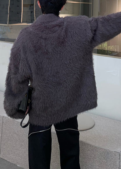 Dark Gray Turtleneck Cozy Ma Hai Mao Sweater Tops Winter