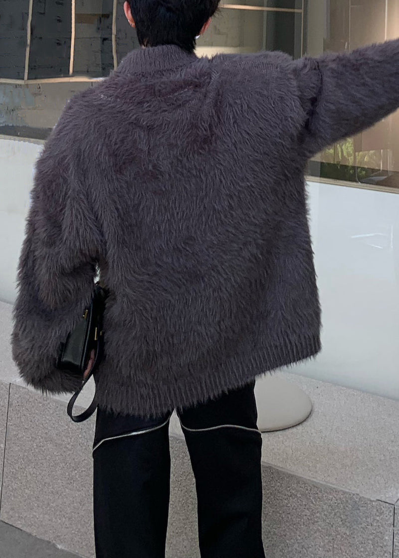 Dark Gray Turtleneck Cozy Ma Hai Mao Sweater Tops Winter