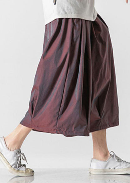 Dark Red Pockets Elastic Waist Lantern Pants